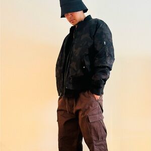Barneys New York Dark Brown Camo Bomber Jacket